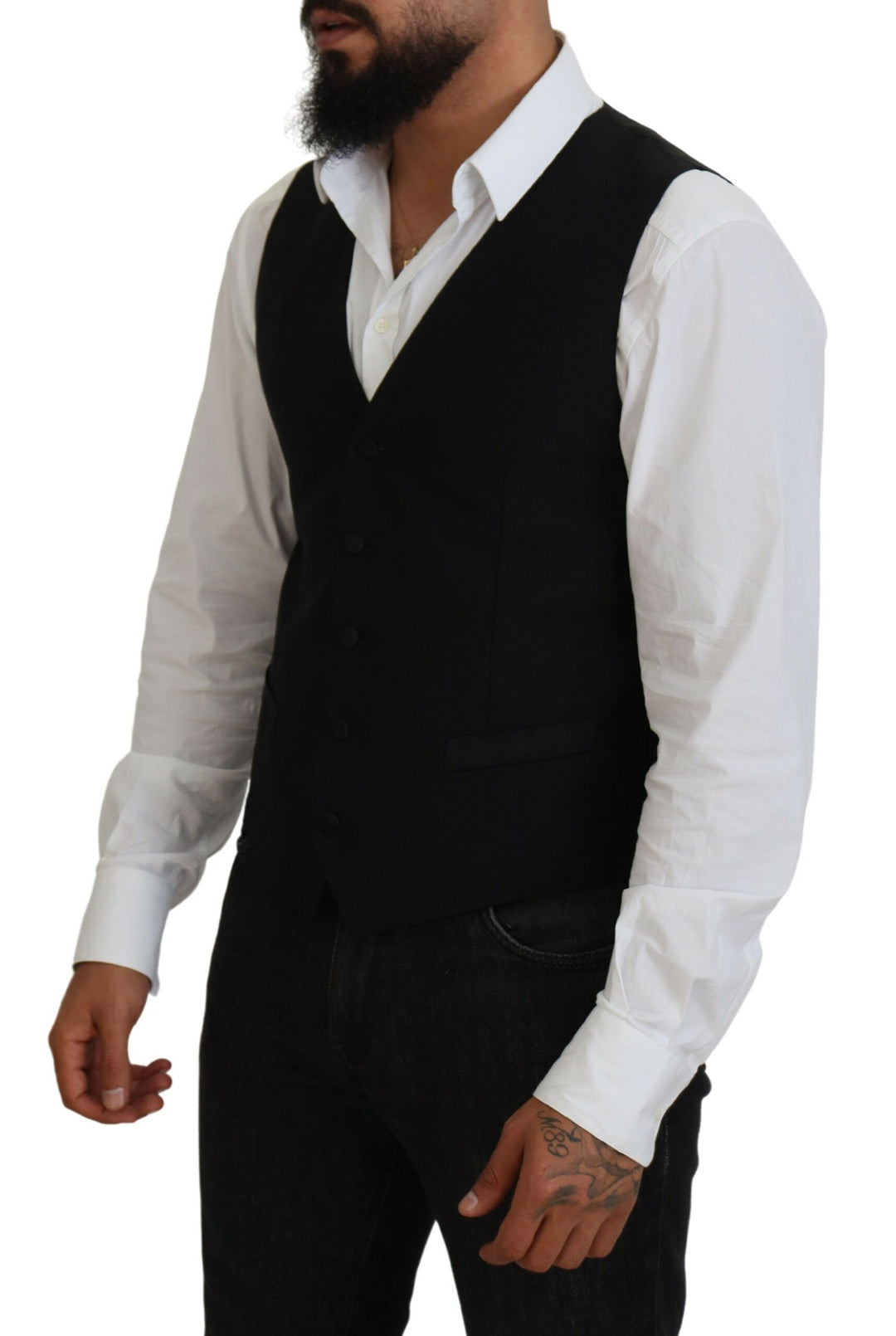 Dolce &amp; Gabbana Black Virgin Wool Waistcoat Formal Vest by Dolce &amp; Gabbana outlet now on sale
