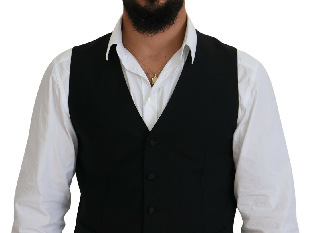 Dolce &amp; Gabbana Black Virgin Wool Waistcoat Formal Vest by Dolce &amp; Gabbana outlet now on sale