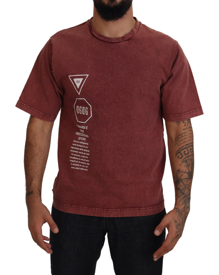 Dolce &amp; Gabbana Sample Sale Dolce &amp; Gabbana Maroon Print Round Neck Short Sleeves T-shirt - | Designer outlet