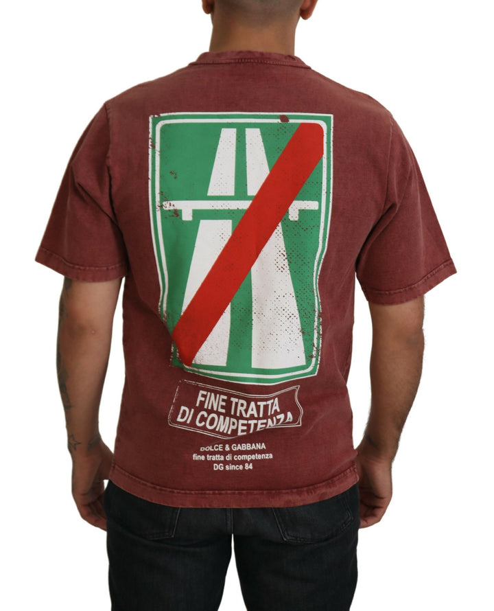 Dolce &amp; Gabbana Sample Sale Dolce &amp; Gabbana Maroon Print Round Neck Short Sleeves T-shirt - | Designer outlet
