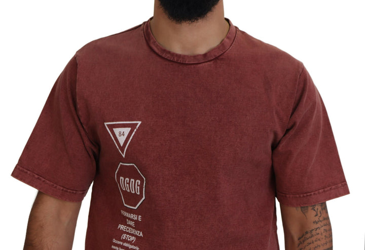 Dolce &amp; Gabbana Sample Sale Dolce &amp; Gabbana Maroon Print Round Neck Short Sleeves T-shirt - | Designer outlet
