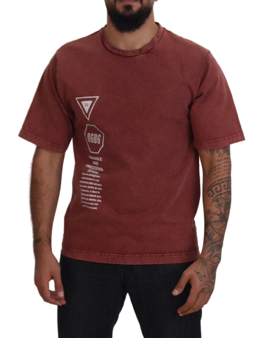 Dolce &amp; Gabbana Sample Sale Dolce &amp; Gabbana Maroon Print Round Neck Short Sleeves T-shirt - | Designer outlet