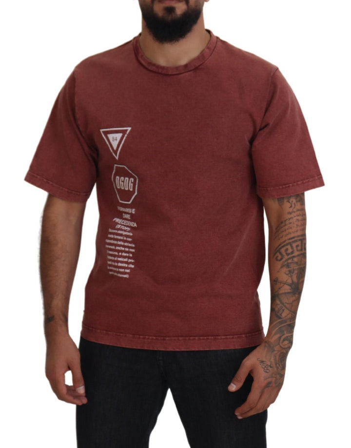Dolce &amp; Gabbana Sample Sale Dolce &amp; Gabbana Maroon Print Round Neck Short Sleeves T-shirt - | Designer outlet