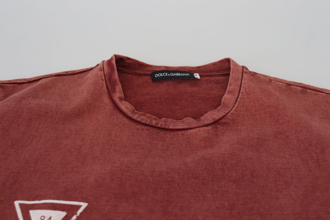 Dolce &amp; Gabbana Sample Sale Dolce &amp; Gabbana Maroon Print Round Neck Short Sleeves T-shirt - | Designer outlet