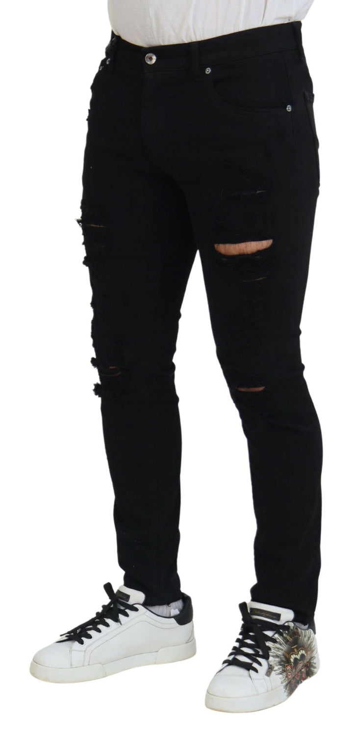 Dolce &amp; Gabbana Sample Sale Dolce &amp; Gabbana Black Slim Fit Tattered Denim Cotton Jeans - | Designer outlet