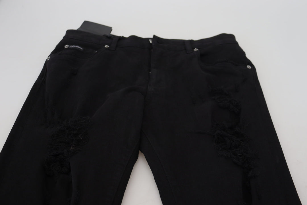 Dolce &amp; Gabbana Sample Sale Dolce &amp; Gabbana Black Slim Fit Tattered Denim Cotton Jeans - | Designer outlet
