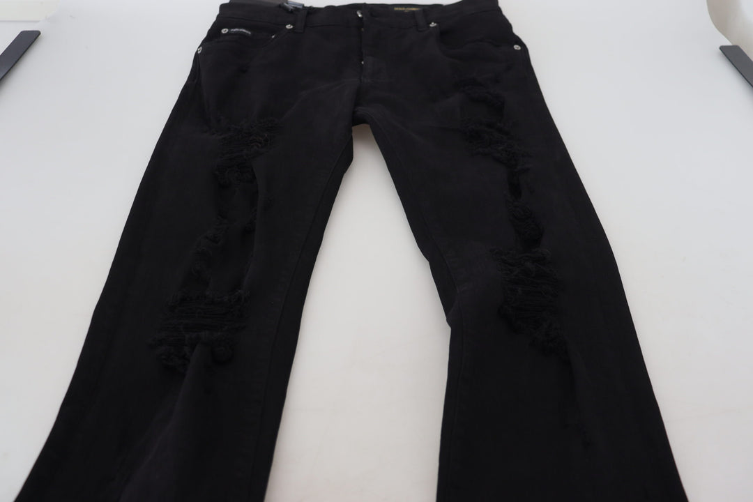 Dolce &amp; Gabbana Sample Sale Dolce &amp; Gabbana Black Slim Fit Tattered Denim Cotton Jeans - | Designer outlet