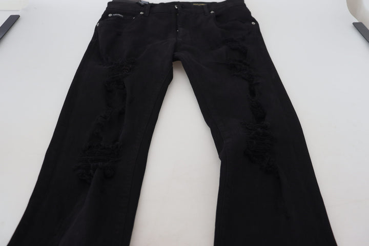 Dolce &amp; Gabbana Sample Sale Dolce &amp; Gabbana Black Slim Fit Tattered Denim Cotton Jeans - | Designer outlet