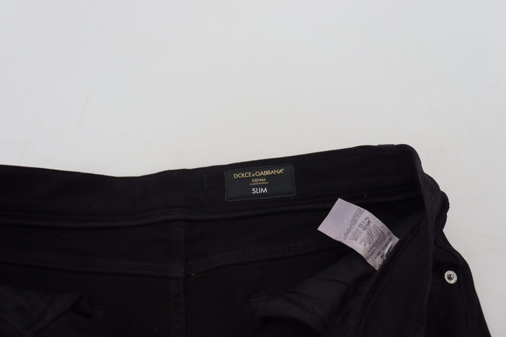 Dolce &amp; Gabbana Sample Sale Dolce &amp; Gabbana Black Slim Fit Tattered Denim Cotton Jeans - | Designer outlet