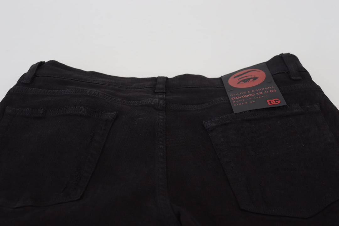 Dolce &amp; Gabbana Sample Sale Dolce &amp; Gabbana Black Slim Fit Tattered Denim Cotton Jeans - | Designer outlet