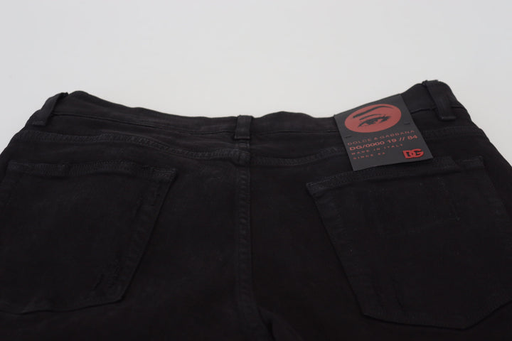 Dolce &amp; Gabbana Sample Sale Dolce &amp; Gabbana Black Slim Fit Tattered Denim Cotton Jeans - | Designer outlet