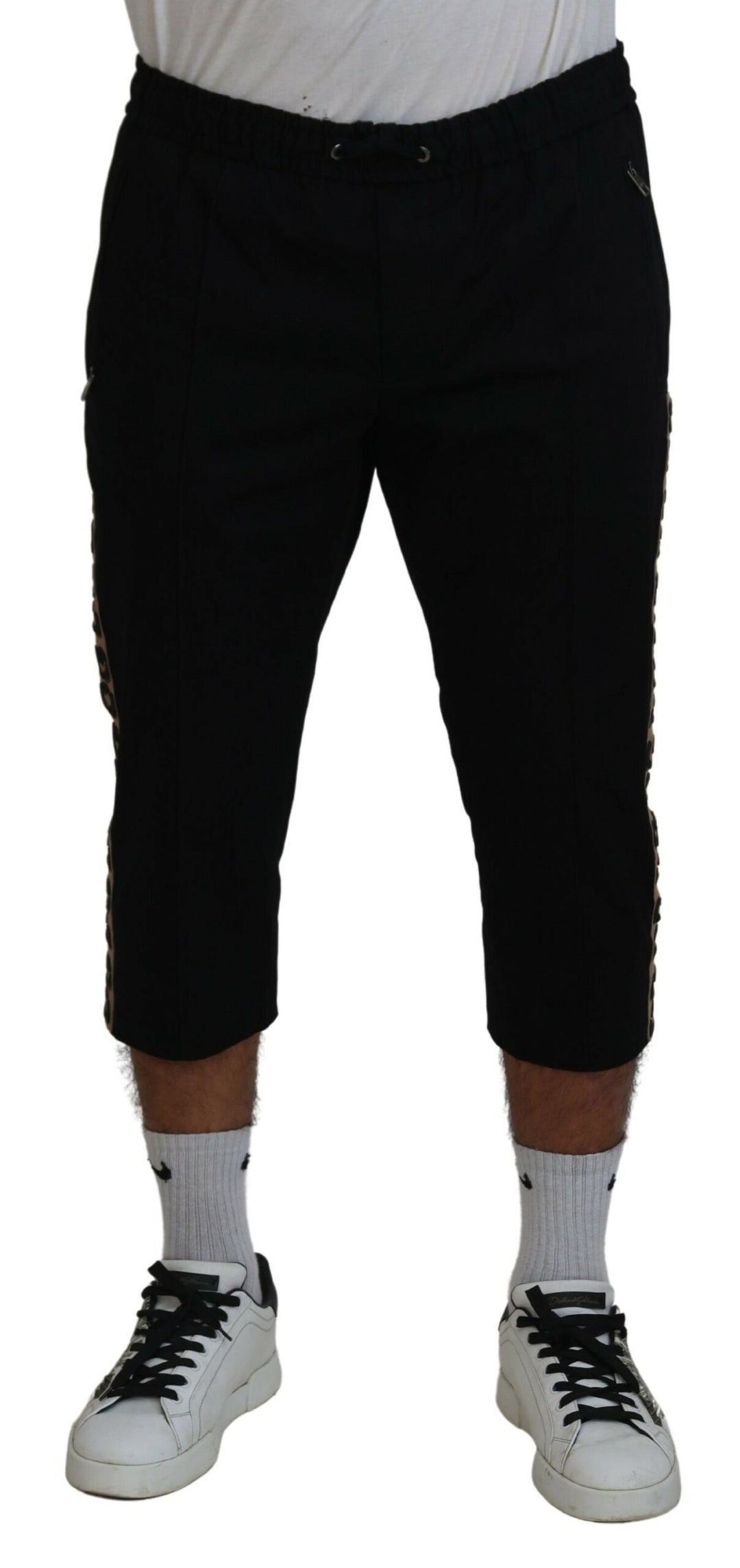 Dolce &amp; Gabbana Sample Sale Dolce &amp; Gabbana Black Cotton Elastic Waist DG Logo Cropped Pants - | Designer outlet