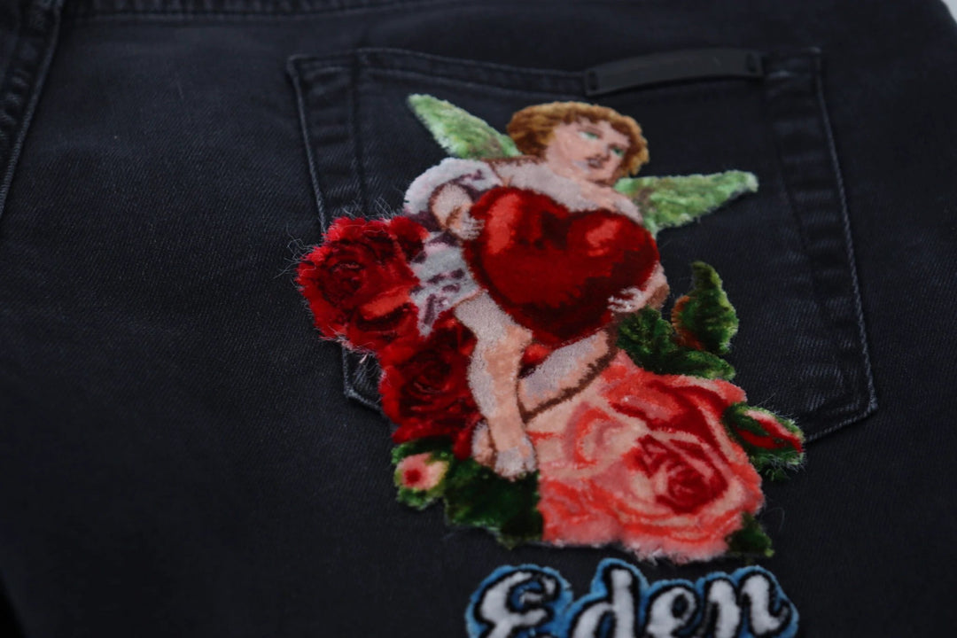 Dolce & Gabbana Sample Sale Dolce & Gabbana Black Angel Embroidery Skinny Denim Jeans - | Designer outlet