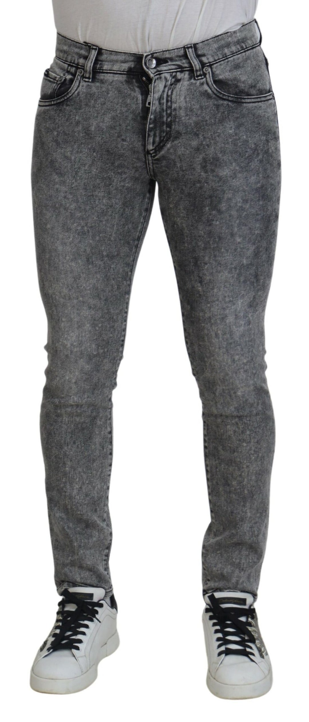Dolce &amp; Gabbana Sample Sale Dolce &amp; Gabbana Grey Washed Cotton Slim Fit Men Denim Jeans - | Designer outlet