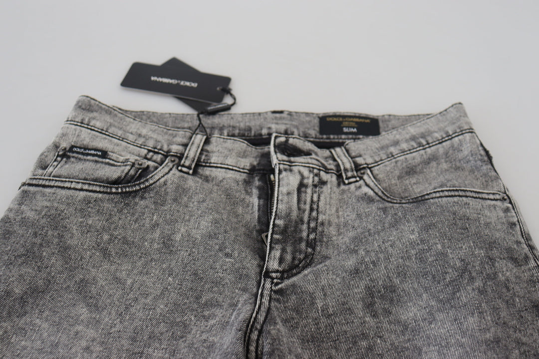 Dolce &amp; Gabbana Sample Sale Dolce &amp; Gabbana Grey Washed Cotton Slim Fit Men Denim Jeans - | Designer outlet