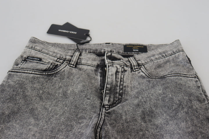 Dolce &amp; Gabbana Sample Sale Dolce &amp; Gabbana Grey Washed Cotton Slim Fit Men Denim Jeans - | Designer outlet