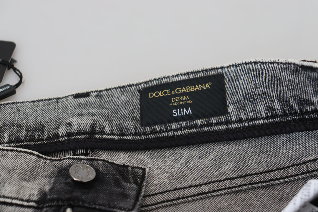 Dolce &amp; Gabbana Sample Sale Dolce &amp; Gabbana Grey Washed Cotton Slim Fit Men Denim Jeans - | Designer outlet