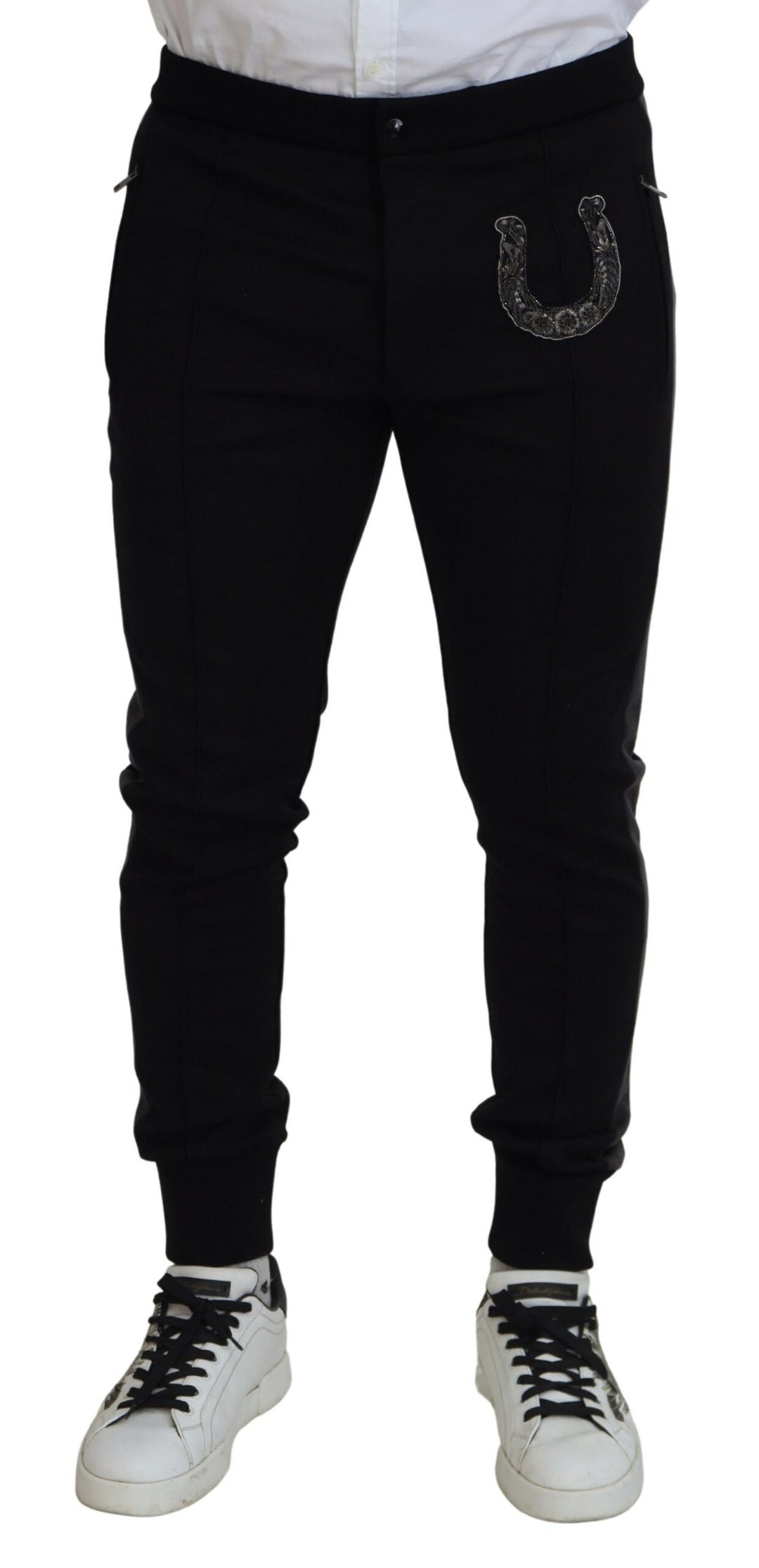 Dolce &amp; Gabbana Sample Sale Dolce &amp; Gabbana Black Wool Horseshoe Jogger Pants - | Designer outlet