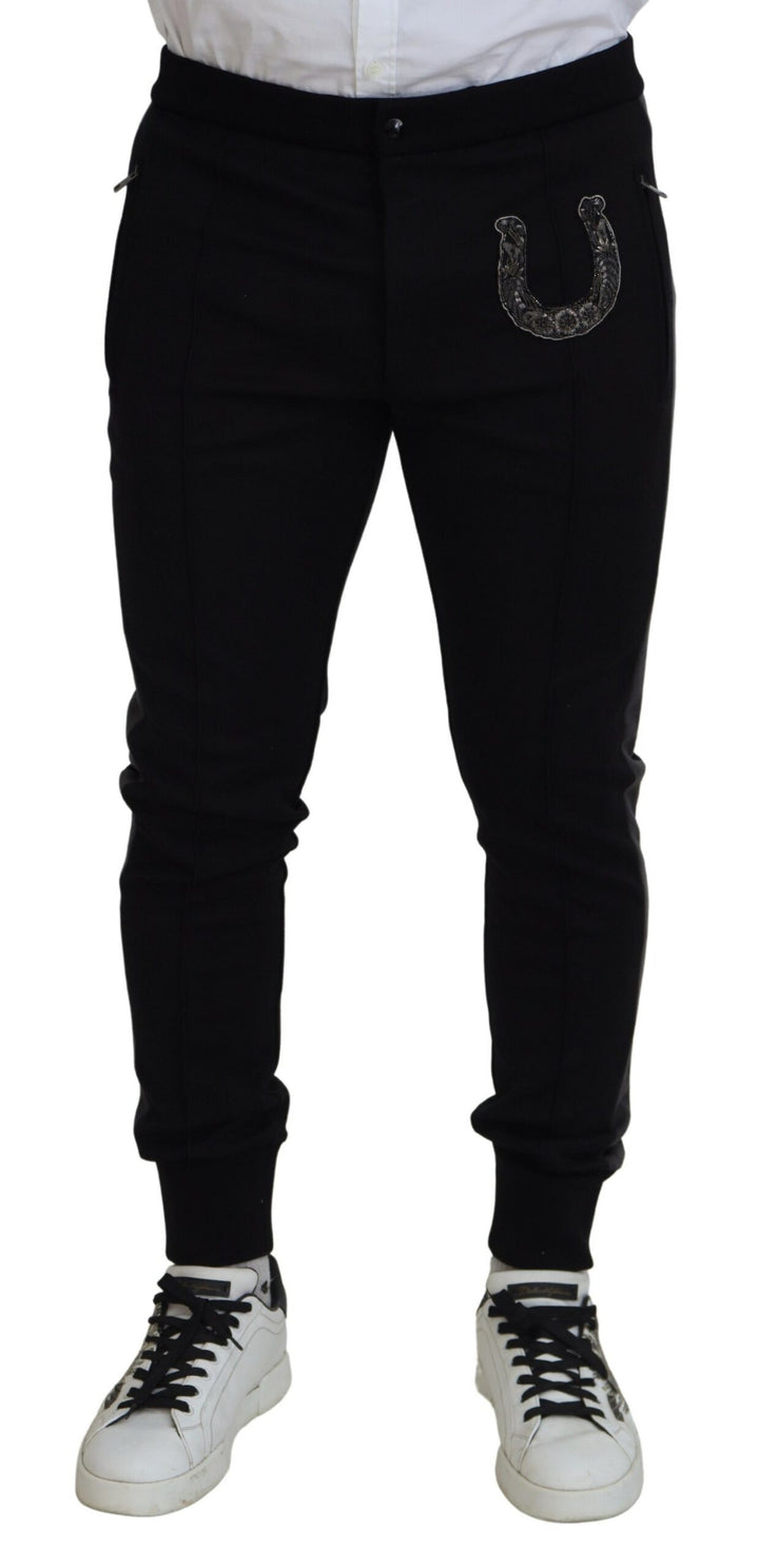 Dolce &amp; Gabbana Sample Sale Dolce &amp; Gabbana Black Wool Horseshoe Jogger Pants - | Designer outlet