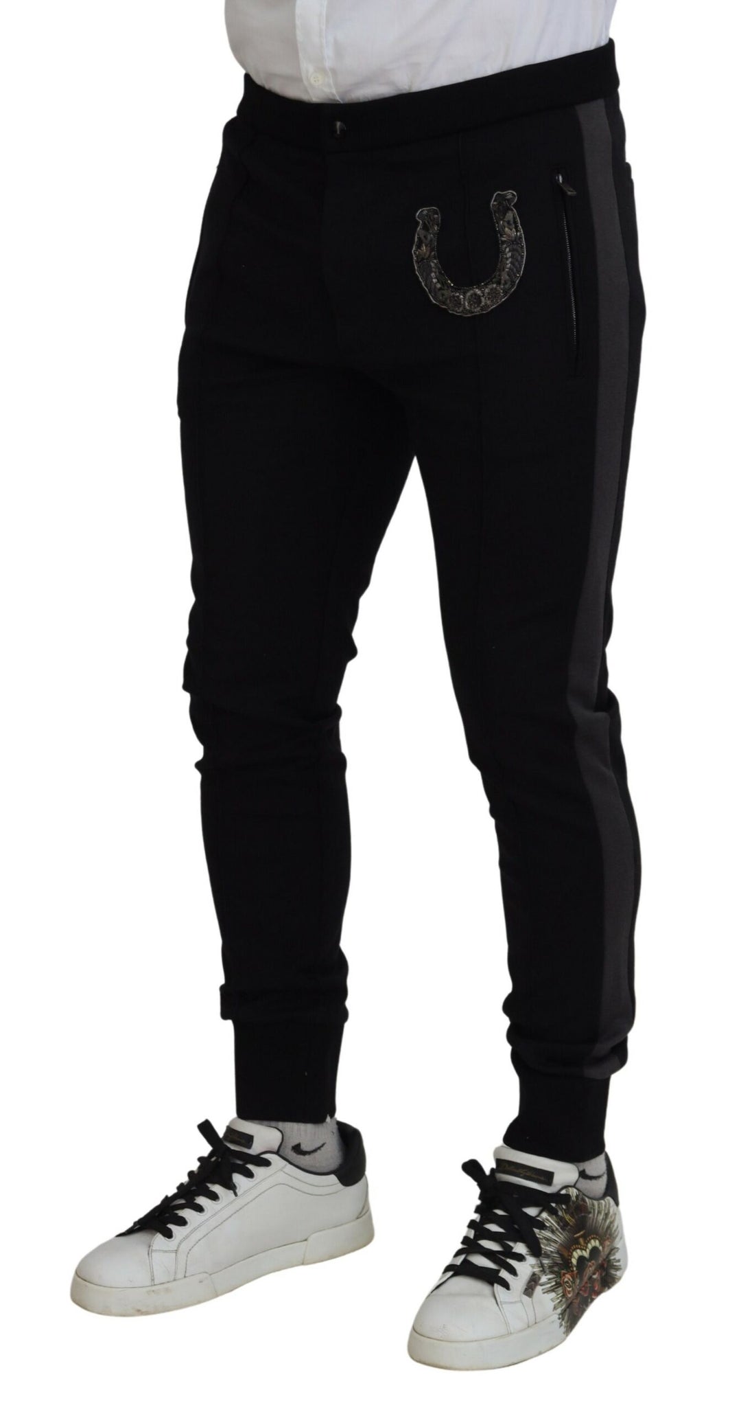 Dolce &amp; Gabbana Sample Sale Dolce &amp; Gabbana Black Wool Horseshoe Jogger Pants - | Designer outlet