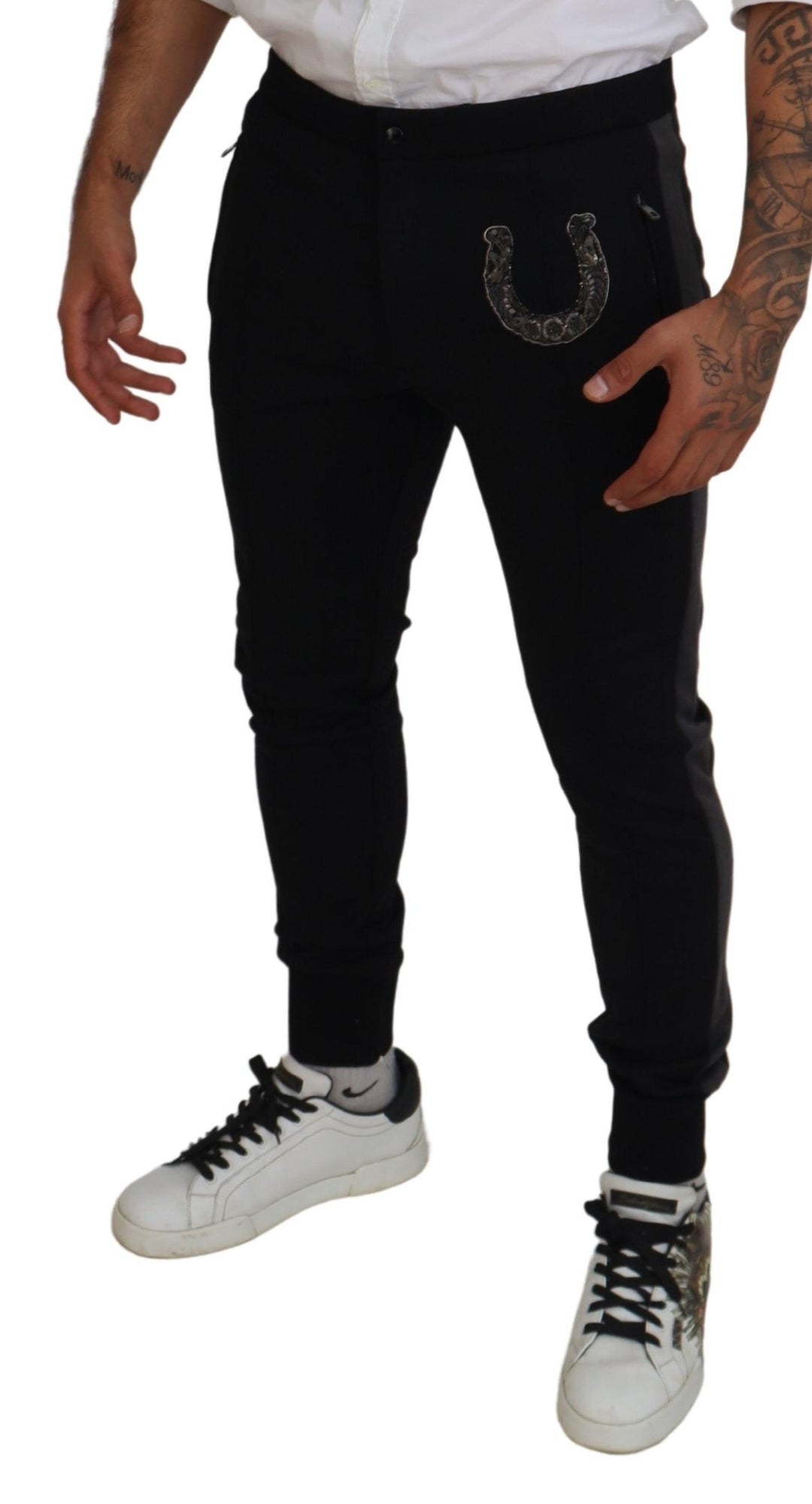 Dolce &amp; Gabbana Sample Sale Dolce &amp; Gabbana Black Wool Horseshoe Jogger Pants - | Designer outlet