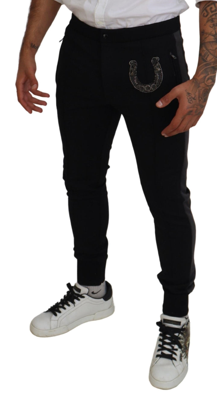 Dolce &amp; Gabbana Sample Sale Dolce &amp; Gabbana Black Wool Horseshoe Jogger Pants - | Designer outlet