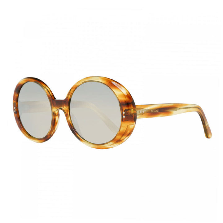 Celine Sunglasses Oval Full Rim, Shiny Havana Frame and Silver Mirror Lens CL40065F56C