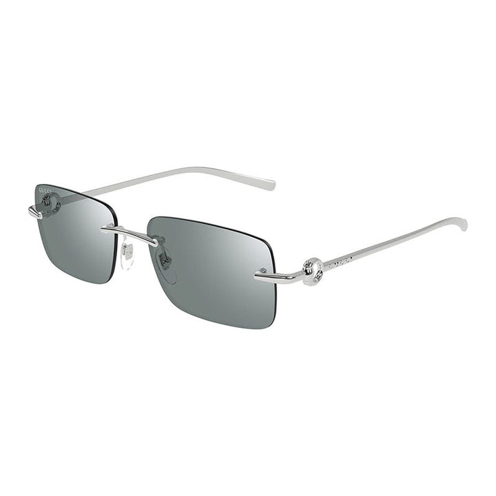 Gucci Sunglasses Rectangle Rimless, Silver Frame and Green with Silver Mirror Lens GG1703S002