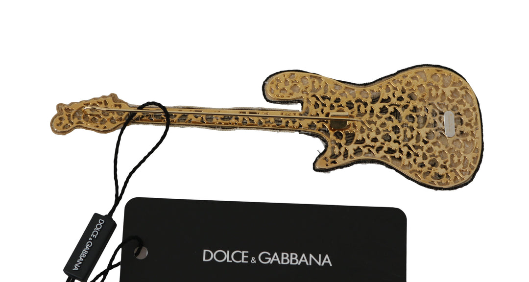 Dolce & Gabbana - Dolce & Gabbana Gold Sequined Guitar Pin Brooch - SMY2041 - Ask Me Wear