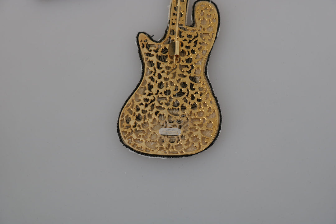 Dolce & Gabbana - Dolce & Gabbana Gold Sequined Guitar Pin Brooch - SMY2041 - Ask Me Wear