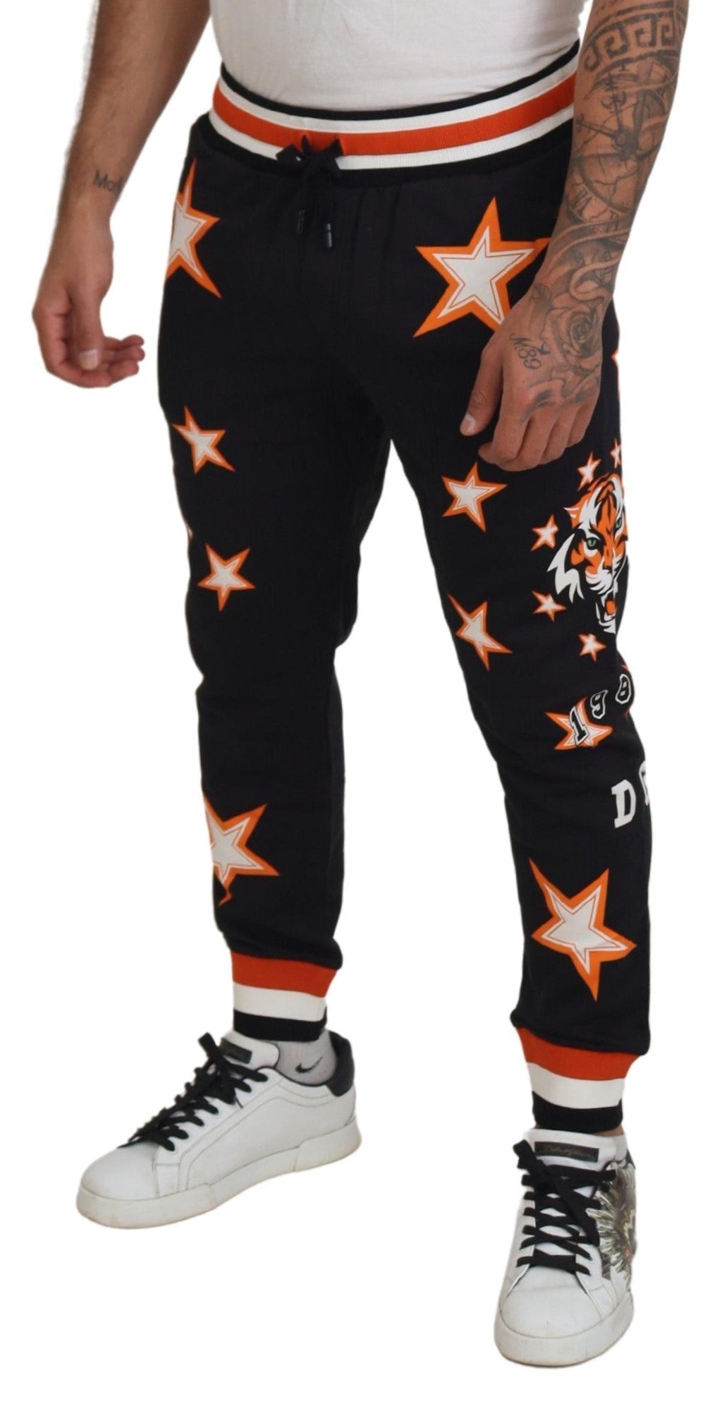 Dolce &amp; Gabbana Sample Sale Dolce &amp; Gabbana Black Orange Star Trousers Sport Pants - | Designer outlet