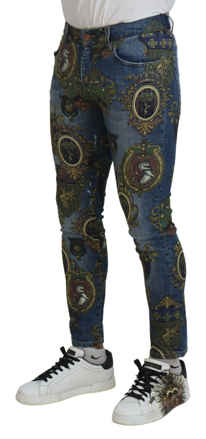 Dolce &amp; Gabbana Sample Sale Dolce &amp; Gabbana Blue Medal Print Slim Fit Cotton Jeans - | Designer outlet