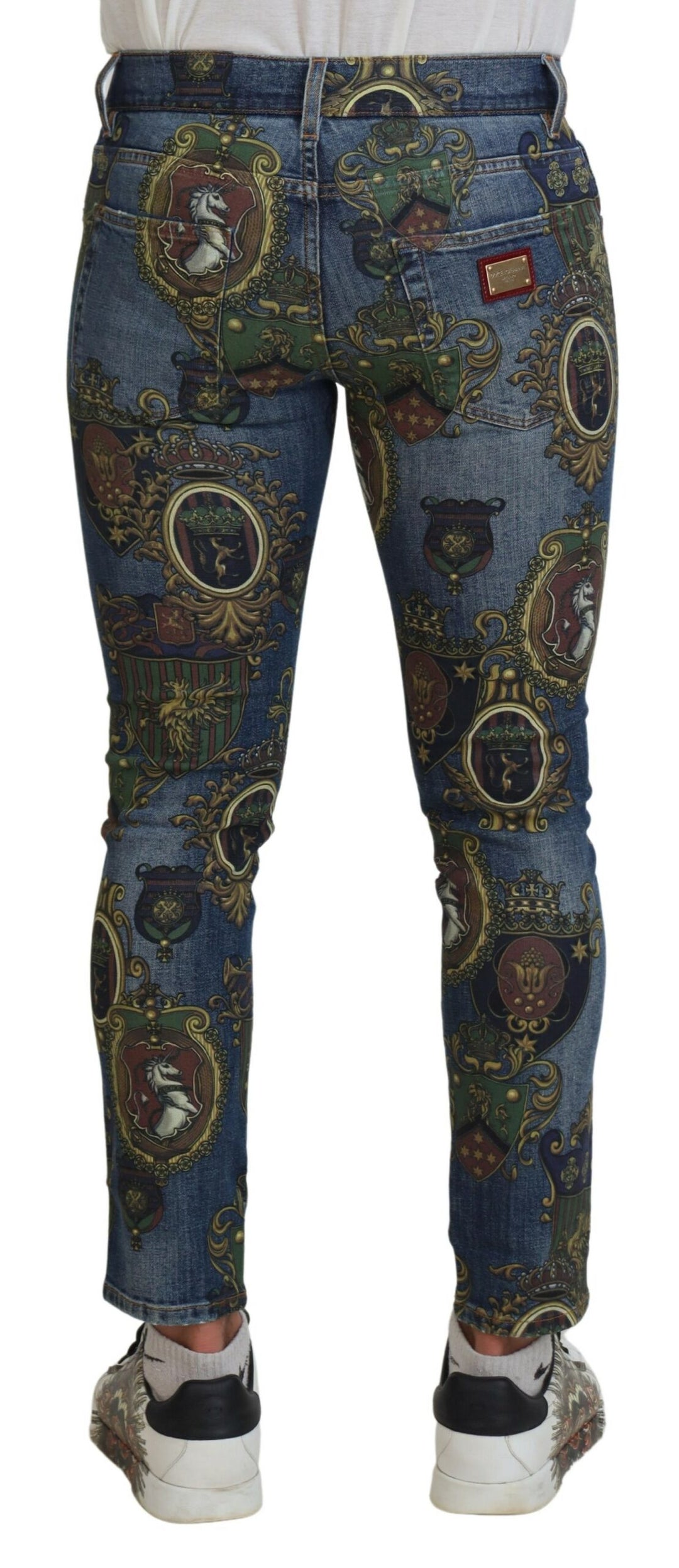 Dolce &amp; Gabbana Sample Sale Dolce &amp; Gabbana Blue Medal Print Slim Fit Cotton Jeans - | Designer outlet