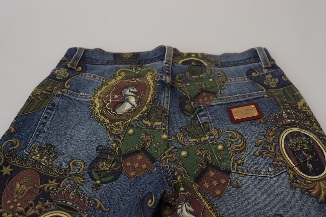 Dolce &amp; Gabbana Sample Sale Dolce &amp; Gabbana Blue Medal Print Slim Fit Cotton Jeans - | Designer outlet