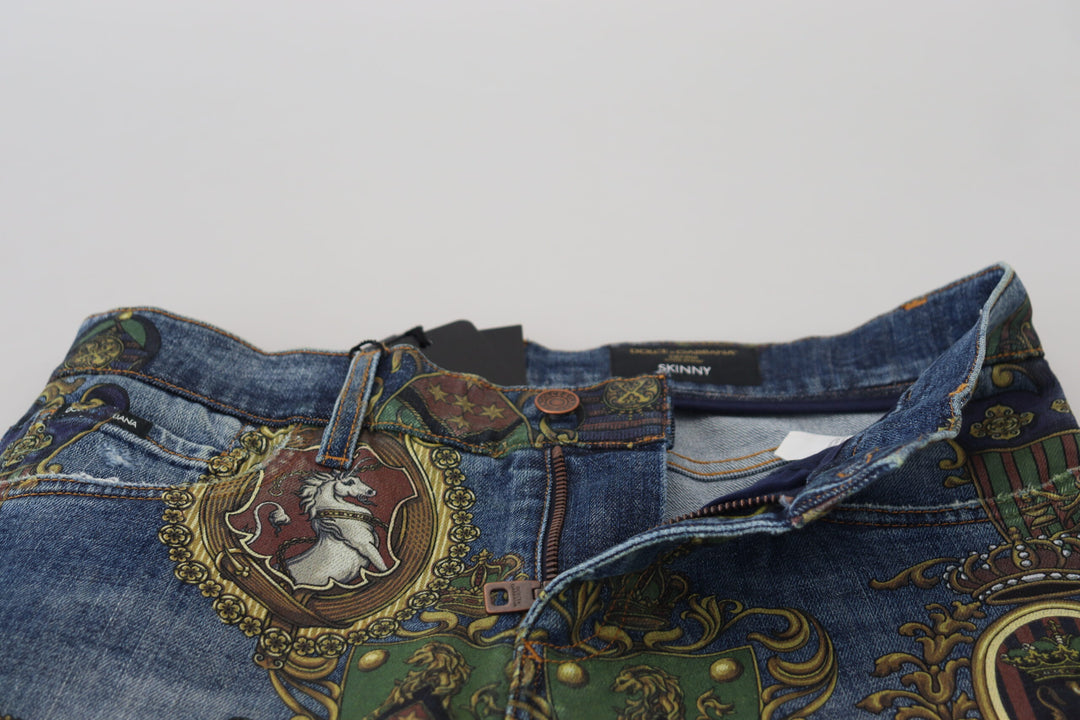 Dolce &amp; Gabbana Sample Sale Dolce &amp; Gabbana Blue Medal Print Slim Fit Cotton Jeans - | Designer outlet
