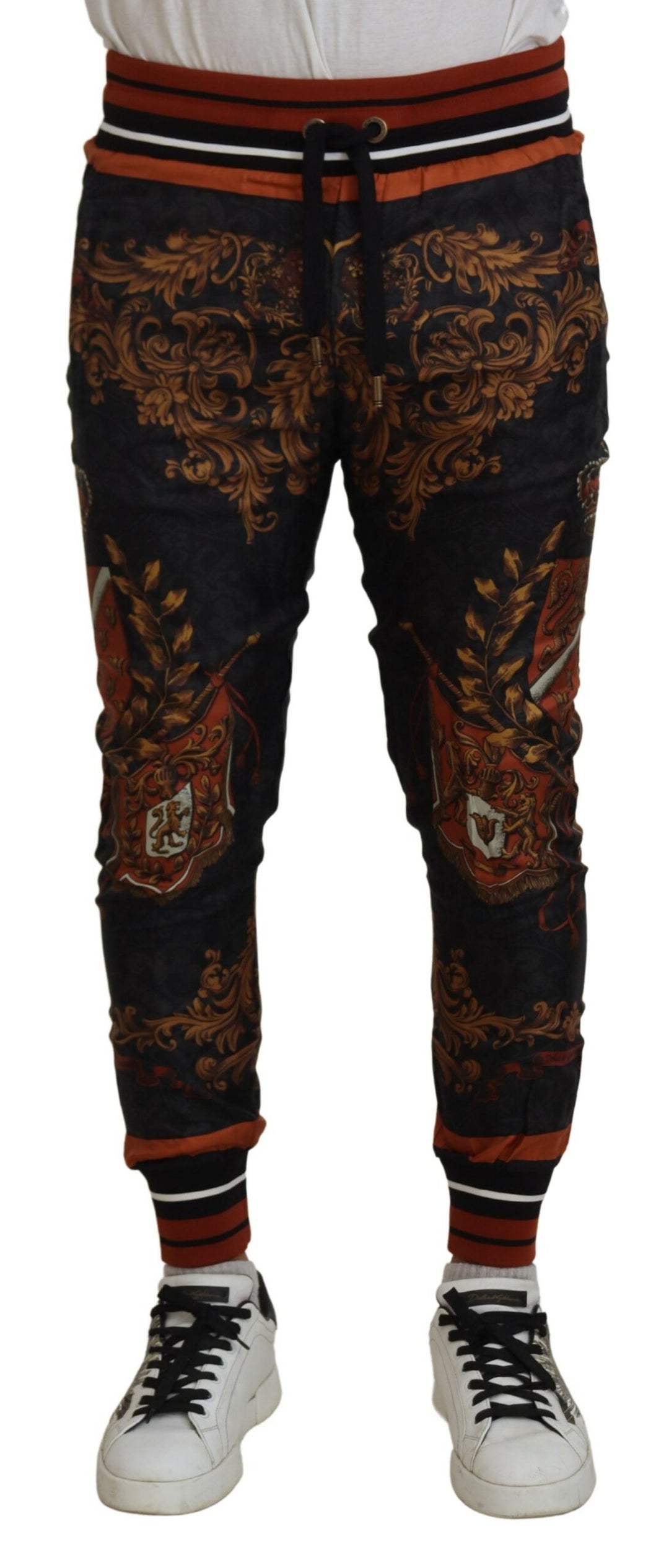 Dolce &amp; Gabbana Sample Sale Dolce &amp; Gabbana Gray Silk Baroque Crown Trousers Sport Pants - | Designer outlet