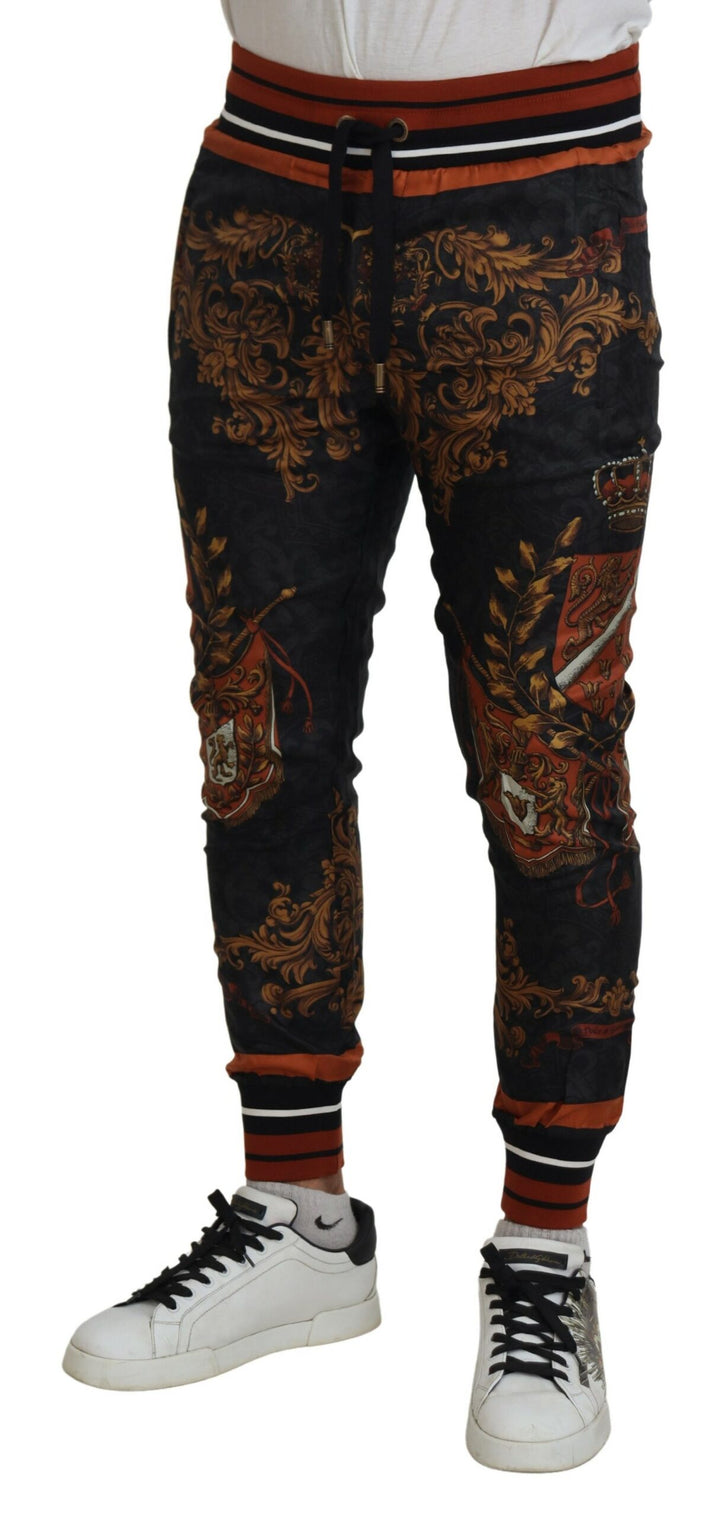 Dolce &amp; Gabbana Sample Sale Dolce &amp; Gabbana Gray Silk Baroque Crown Trousers Sport Pants - | Designer outlet