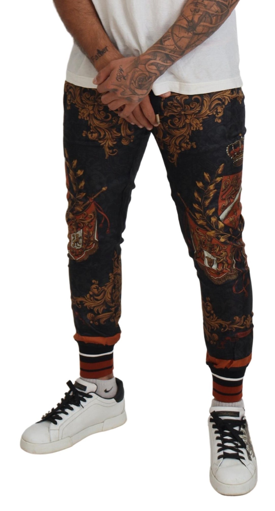 Dolce &amp; Gabbana Sample Sale Dolce &amp; Gabbana Gray Silk Baroque Crown Trousers Sport Pants - | Designer outlet