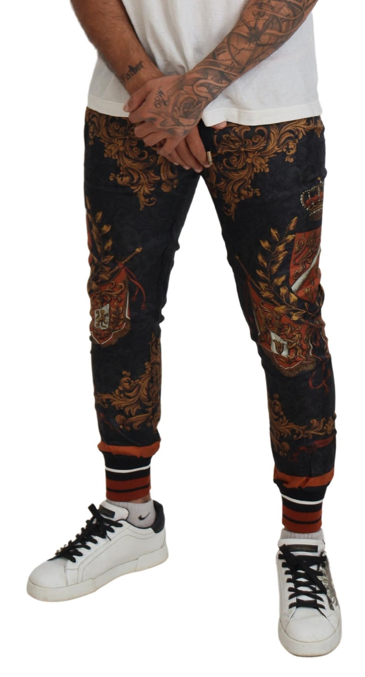 Dolce &amp; Gabbana Sample Sale Dolce &amp; Gabbana Gray Silk Baroque Crown Trousers Sport Pants - | Designer outlet
