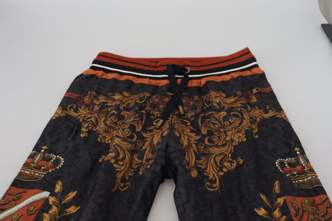 Dolce &amp; Gabbana Sample Sale Dolce &amp; Gabbana Gray Silk Baroque Crown Trousers Sport Pants - | Designer outlet