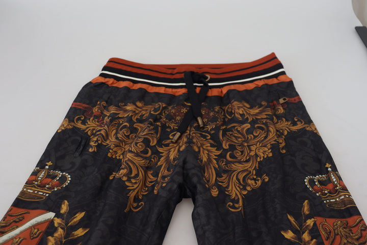 Dolce &amp; Gabbana Sample Sale Dolce &amp; Gabbana Gray Silk Baroque Crown Trousers Sport Pants - | Designer outlet