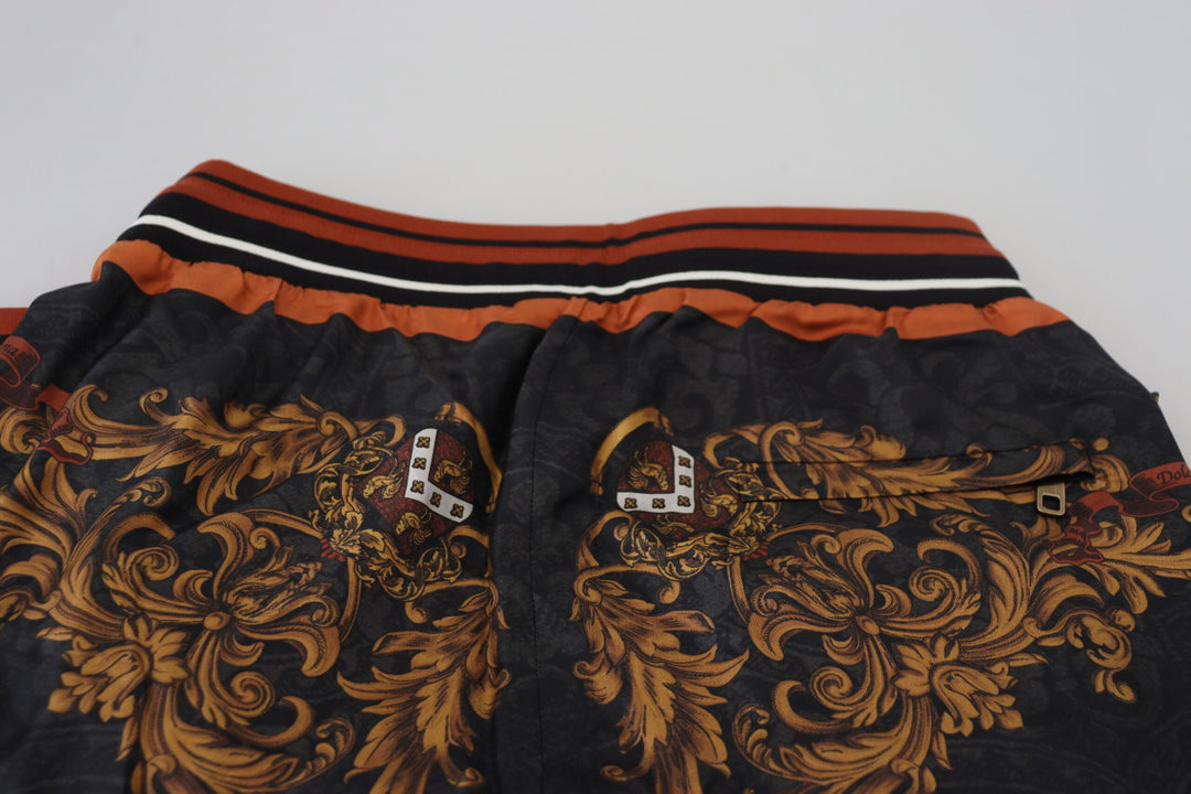 Dolce &amp; Gabbana Sample Sale Dolce &amp; Gabbana Gray Silk Baroque Crown Trousers Sport Pants - | Designer outlet