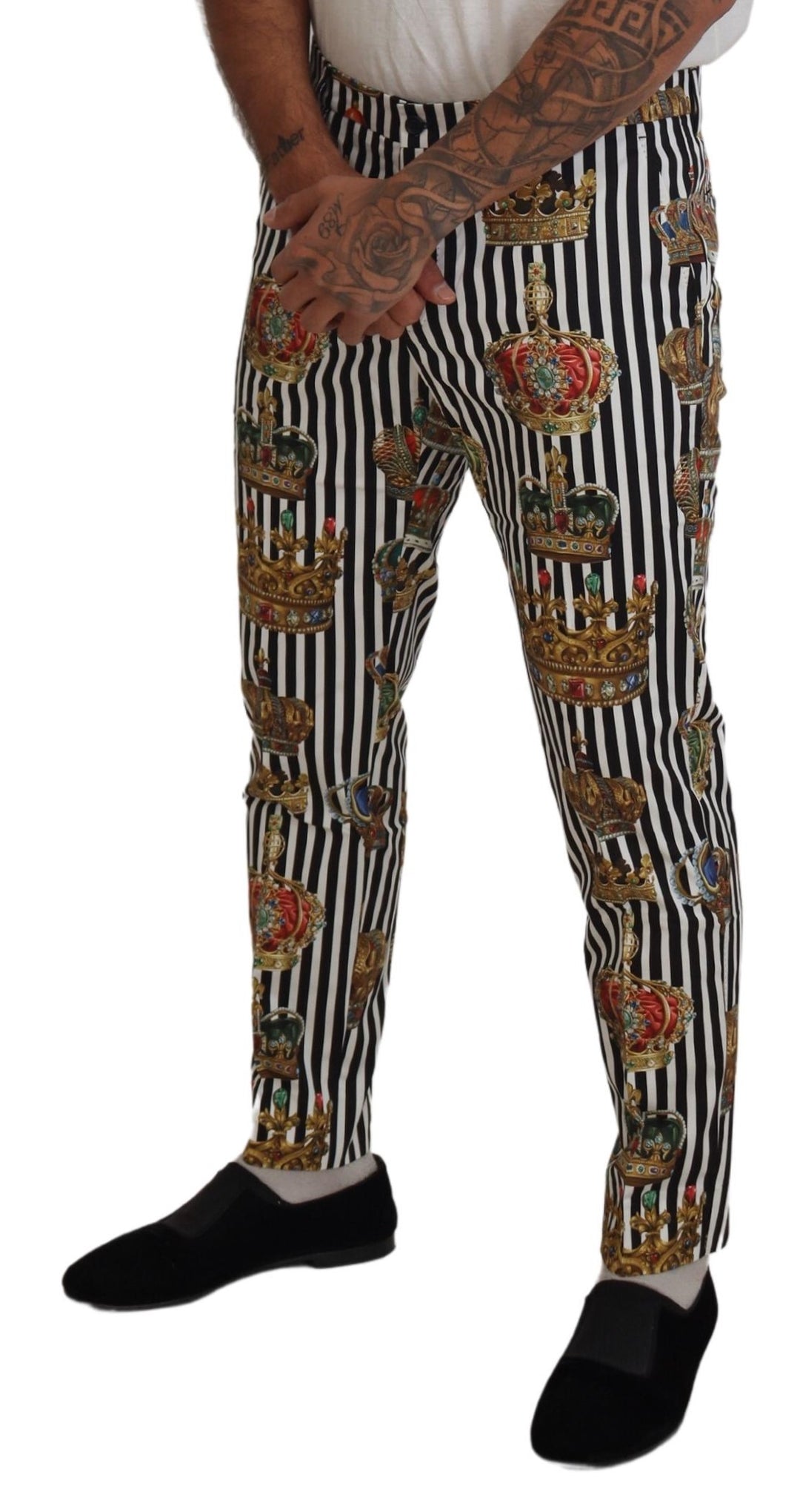 Dolce &amp; Gabbana Sample Sale Dolce &amp; Gabbana White Cotton Stretch Crown Trouser Pants - | Designer outlet