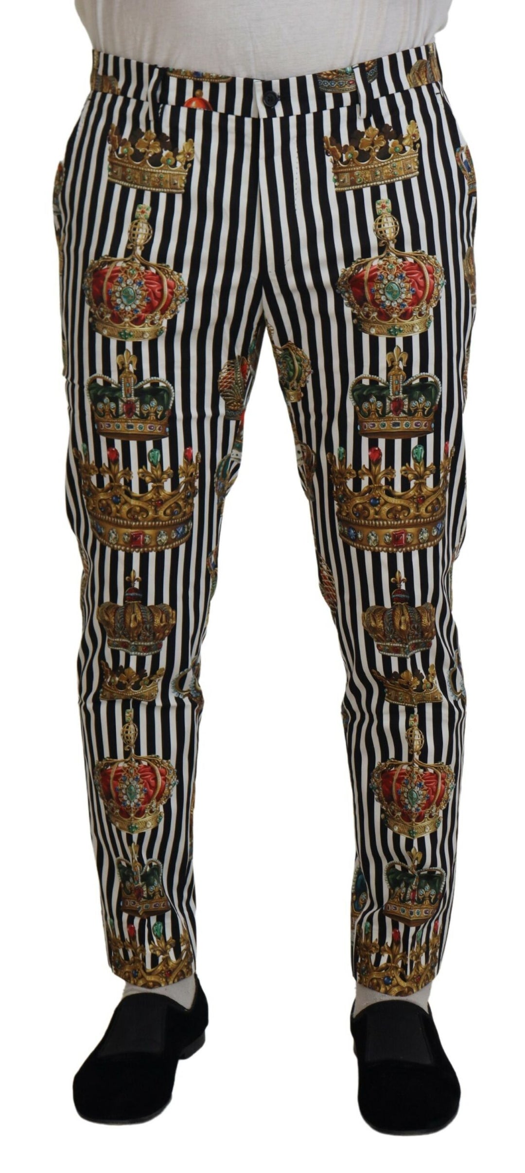 Dolce &amp; Gabbana Sample Sale Dolce &amp; Gabbana White Cotton Stretch Crown Trouser Pants - | Designer outlet