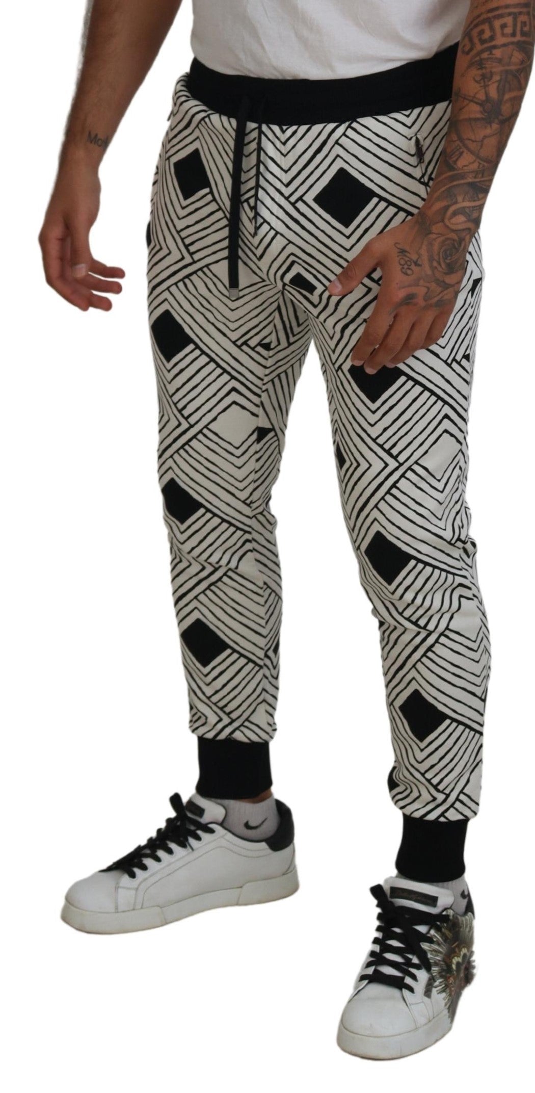 Dolce &amp; Gabbana Sample Sale Dolce &amp; Gabbana Black White Cotton Trousers Sport Pants - | Designer outlet
