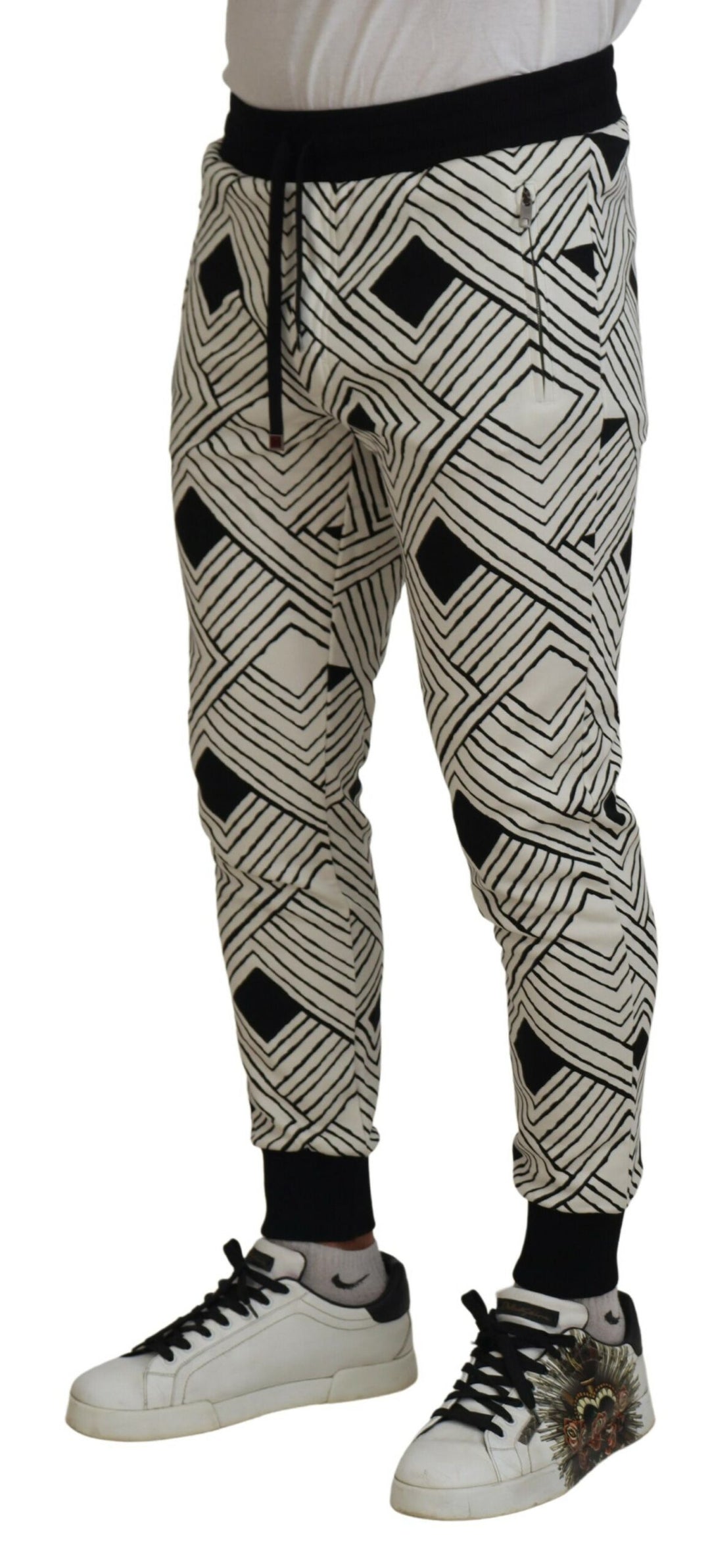 Dolce &amp; Gabbana Sample Sale Dolce &amp; Gabbana Black White Cotton Trousers Sport Pants - | Designer outlet