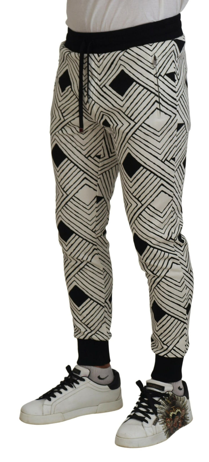 Dolce &amp; Gabbana Sample Sale Dolce &amp; Gabbana Black White Cotton Trousers Sport Pants - | Designer outlet
