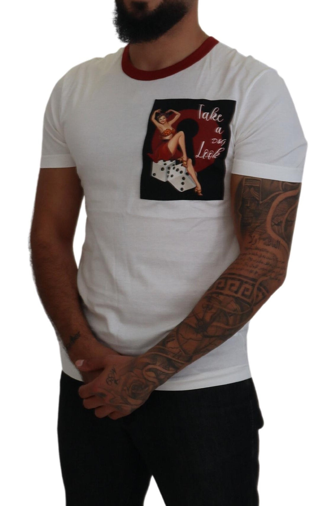 Dolce &amp; Gabbana Cotton White Logo Print Crewneck T-shirt by Dolce &amp; Gabbana outlet now on sale