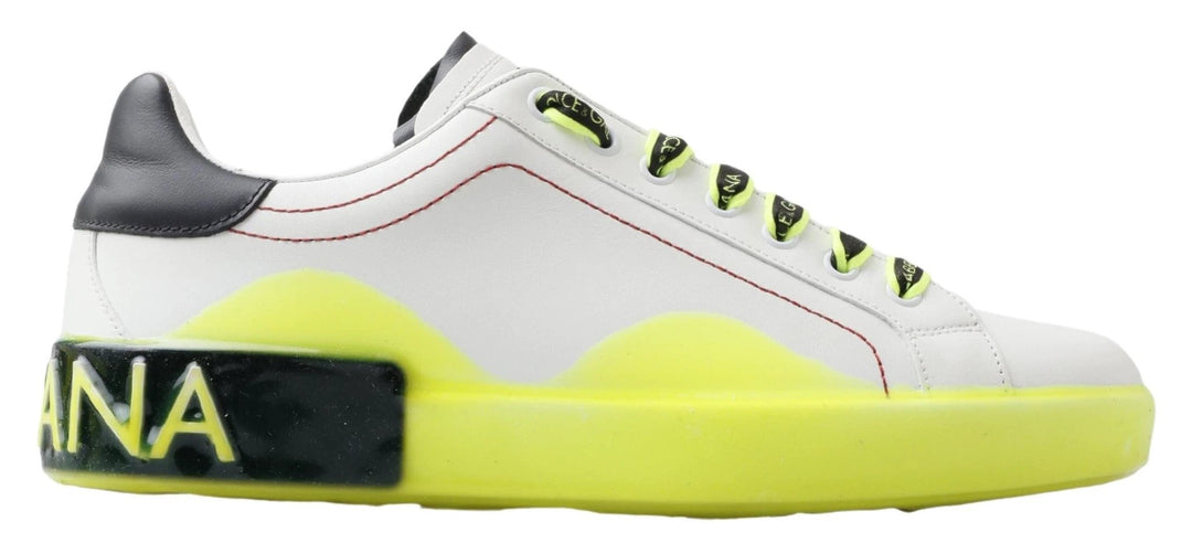 Dolce &amp; Gabbana White Yellow Portofino Leather Sneakers Shoes by Dolce &amp; Gabbana outlet now on sale