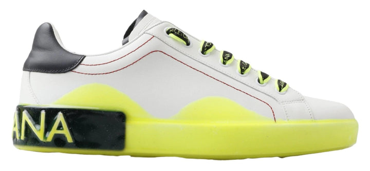 Dolce &amp; Gabbana White Yellow Portofino Leather Sneakers Shoes by Dolce &amp; Gabbana outlet now on sale